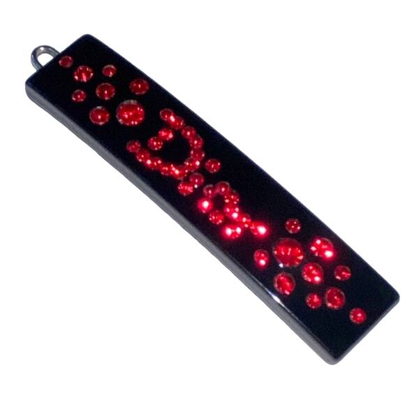VTG Christian Dior Black Lucite Red Crystal Rhinestone Logo Hair Clip Barrette - Picture 4 of 12